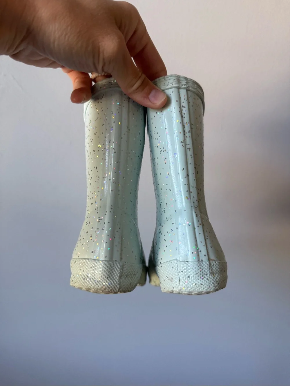 HUNTER Kids First Giant Glitter Sparkly Rain Boots Mint Aqua Light Blue Size 7C